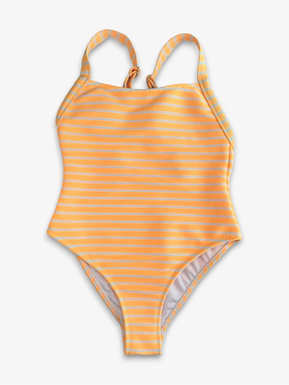 XHILARATION Ribbed‎ Square Neck One Piece Swimsuit S Jr Yellow Stripe Summer